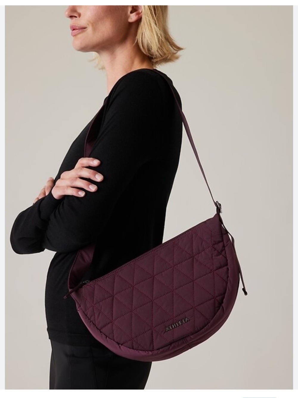EUC Athleta Quilted Crescent Shoulder Bag in Deep Plum